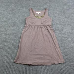 LOFT Dress Womens S Brown Tank Dress Scoop Neck Empire Waist Beaded Knee Length